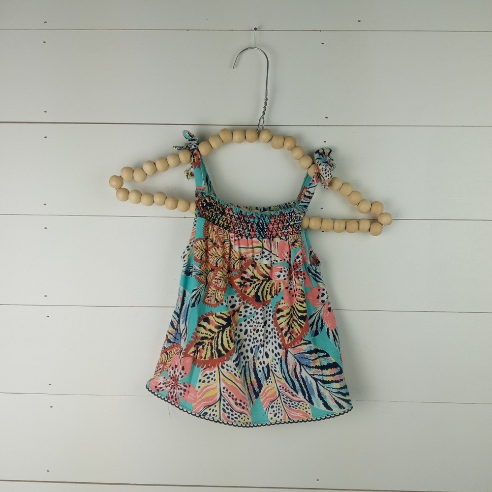Epic Threads girls size 3 bright floral design tie top straps, smocked top